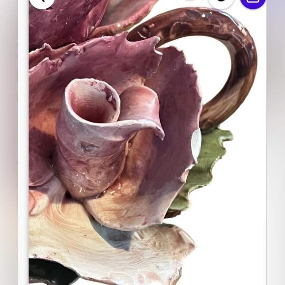 Vintage Pink Roses Pair Of Candle Stick Holders Italian Porcelain 5”T X 6”W - Picture 6 of 12